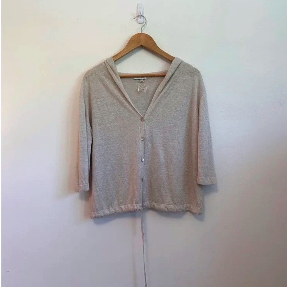 NWT Kinross Oatmeal Beige 100% Linen Hooded Button Cardigan Sweater | Small
